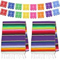 Dreamtop 2 caminos de mesa mexicanos de 35-5 x 213-4 cm- manta de algodón con flecos coloridos con 8 colores- 16…